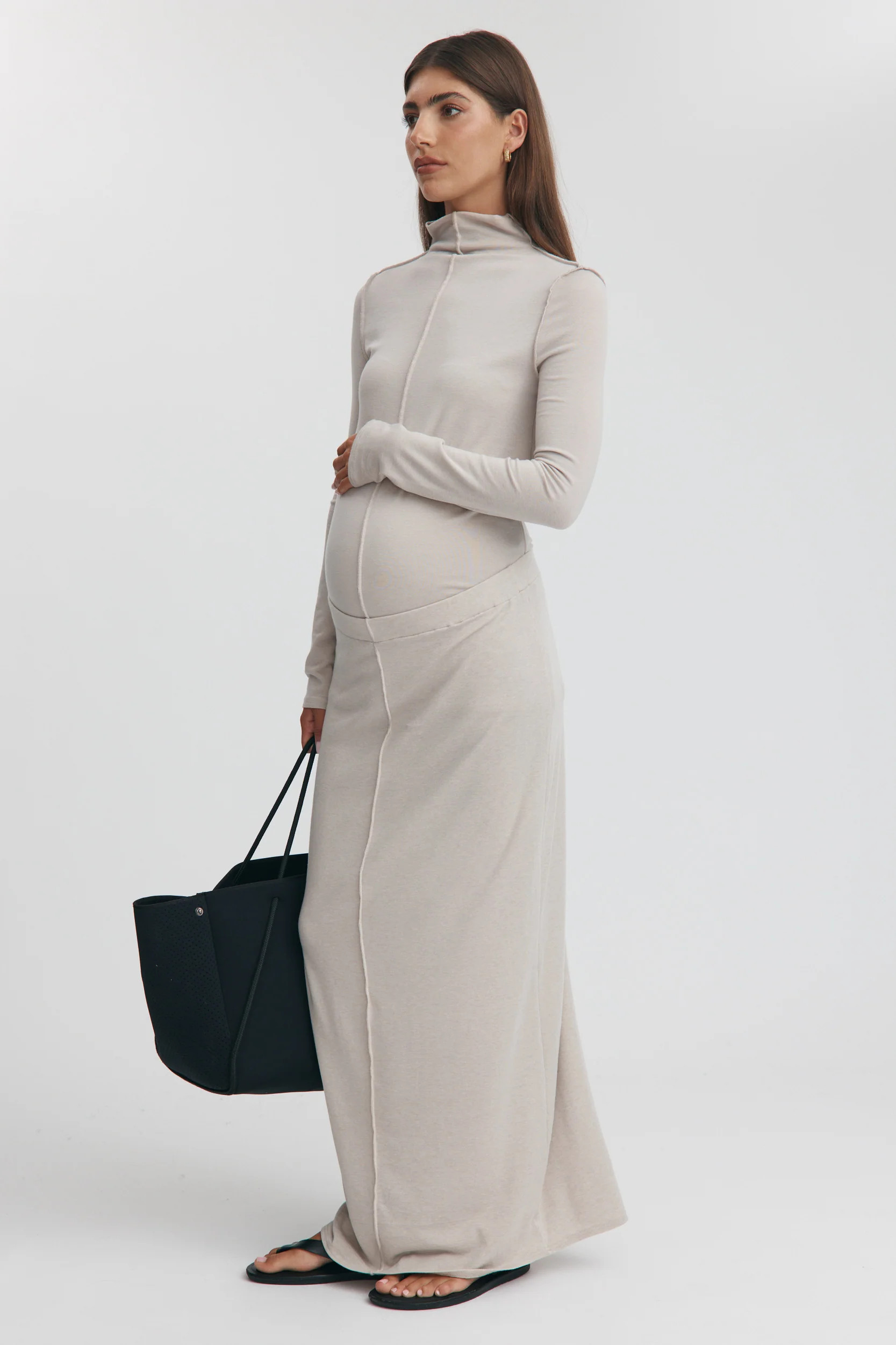 Mock Neck Merino Wool Blend Top (Oat) | Legoe Heritage Maternity APAC