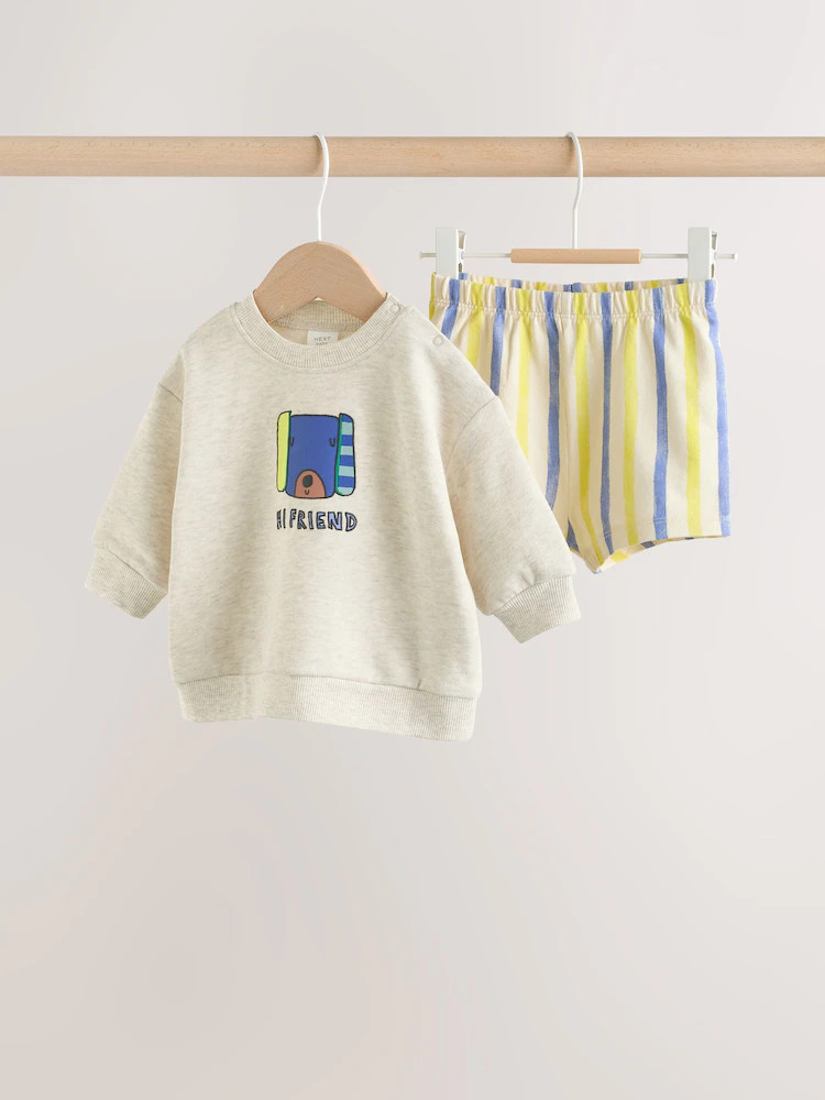 Grey Stripe Dog Sweatshirt and Shorts Baby Set (0mths-2yrs) | Next US