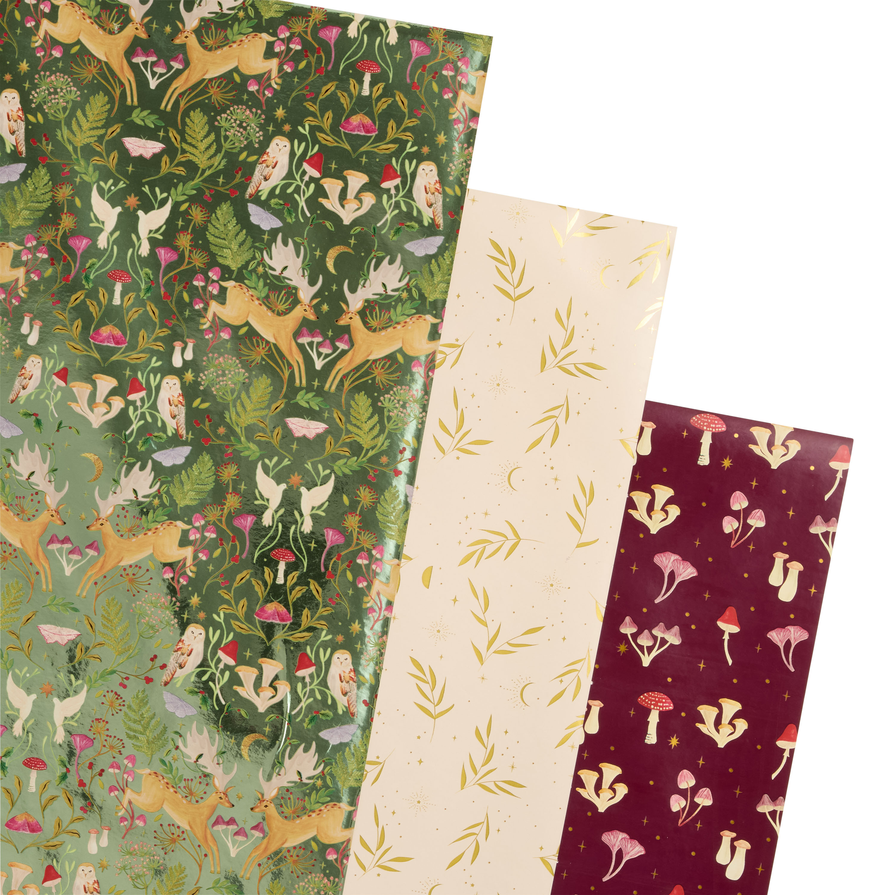 Red, Green and Cream Folkloric Forest Wrapping Paper Rolls 3 Pack | World Market
