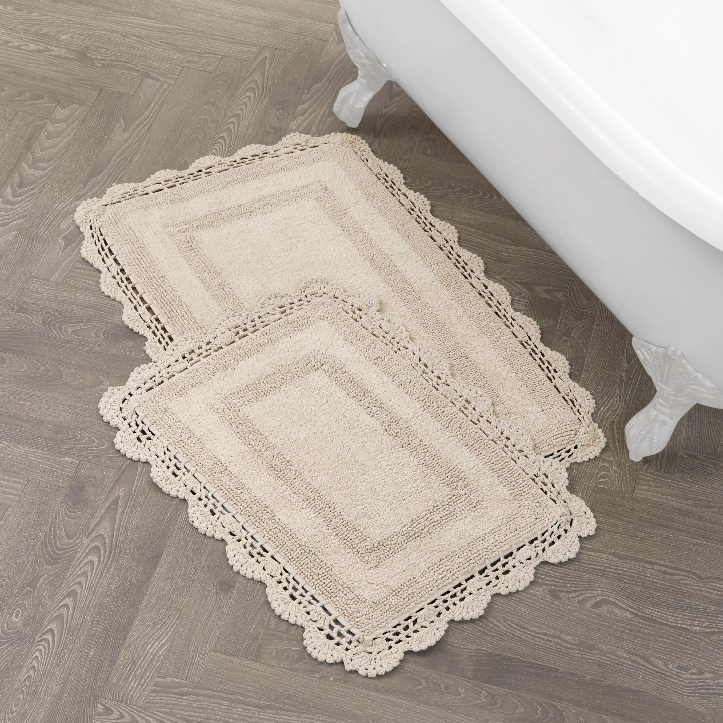 Laura Ashley Crochet Machine Washable Cotton 2 Pieces Bath Rugs | Wayfair North America