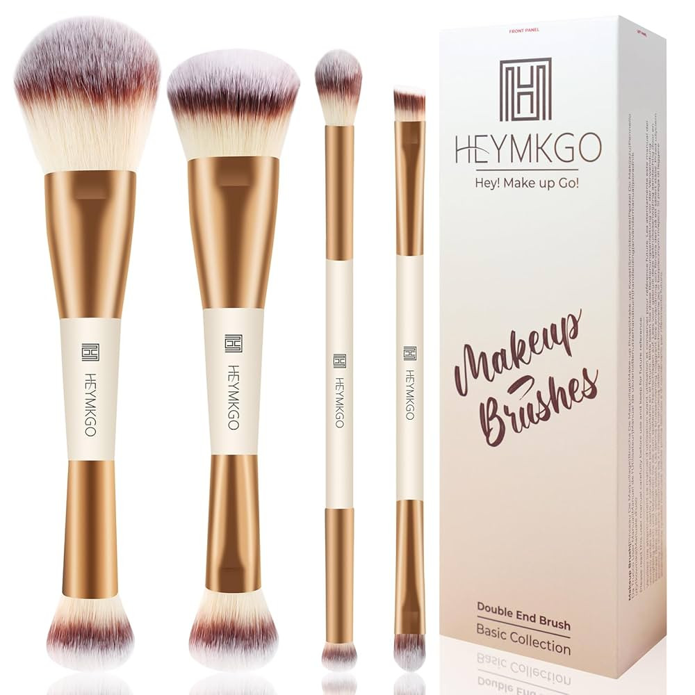 HEYMKGO Makeup Brushes Set, 4Pcs Double-ended Foundation Contour Powder Blush Concealer Eyeshadow... | Amazon (US)