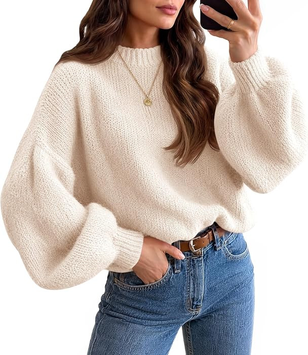 Saodimallsu Womens Crew Neck Fall Sweater Tops Slouchy Soft Knit Pullovers | Amazon (US)