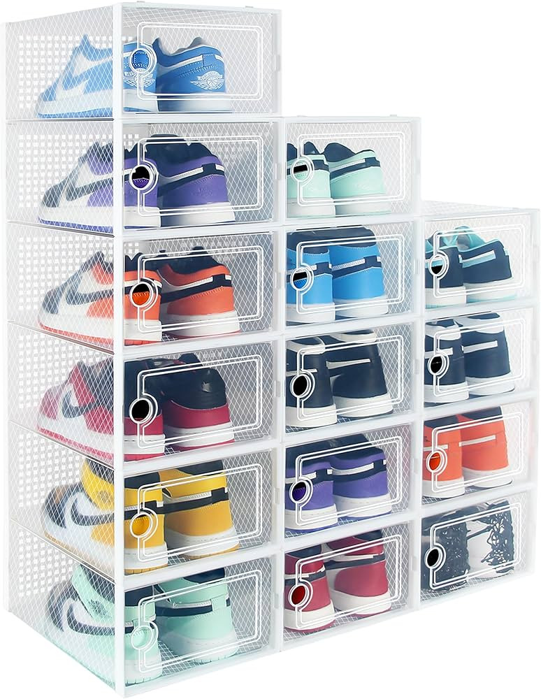 Hrrsaki Large 15 Pack Shoe Storage Organizer Boxes, Clear Shoe Boxes Stackable, Shoe Organizer fo... | Amazon (US)