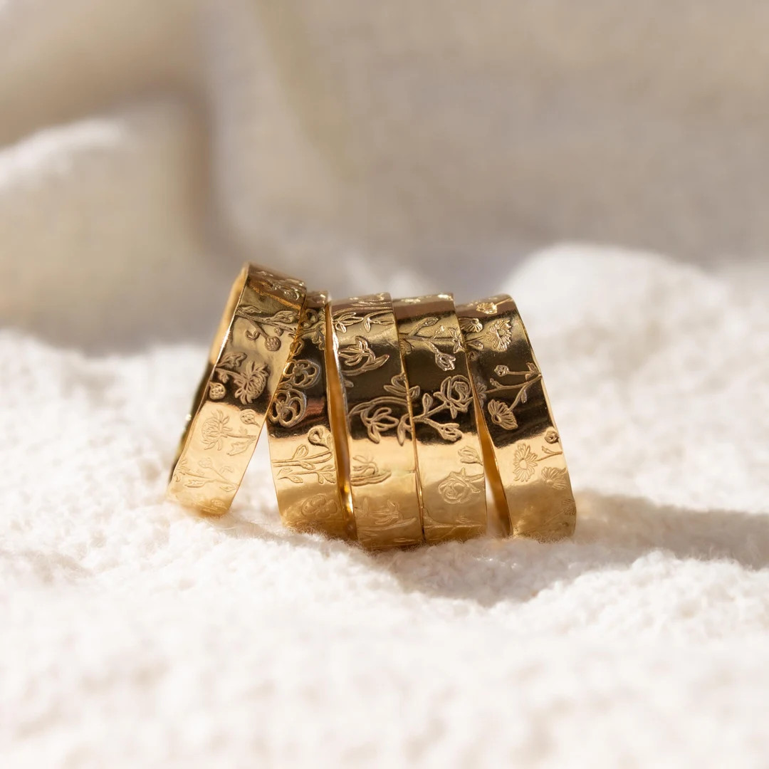 Birth Flower Ring • Personalized Jewelry - Floral Band - 14k Gold Filled or Sterling Silver | Etsy (US)