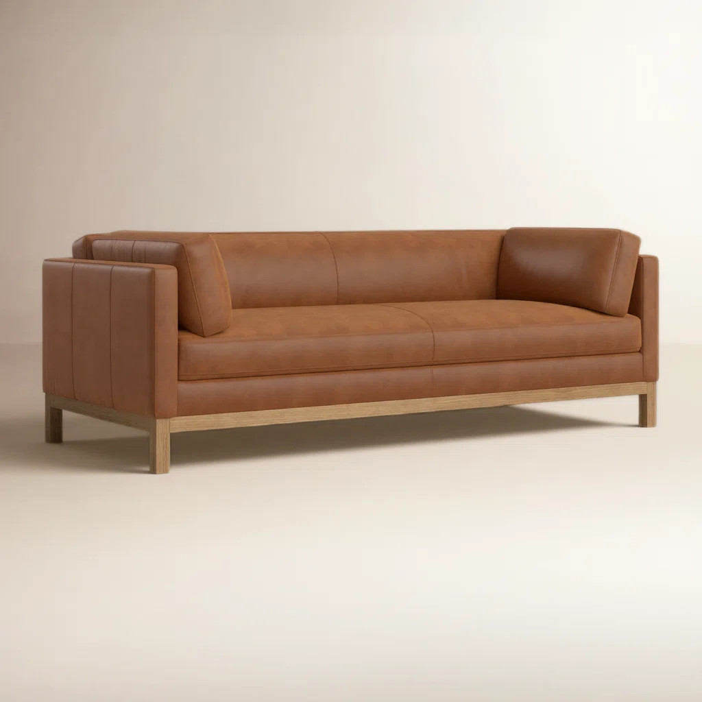 Nels 81.49'' Genuine Leather Square Arm Sofa | Joss & Main