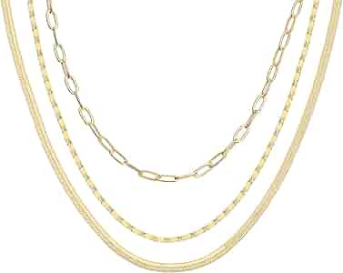 PAVOI 14K Gold Plated Dainty Layering Necklaces for Women | Snake Chain, Curb Link, Paperclip Lay... | Amazon (US)