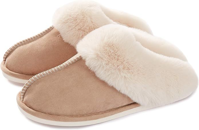 Womens Slippers Memory Foam Fluffy Warm Non-Slip Comfortable Slip-on House Shoes Plush Indoor & O... | Amazon (US)