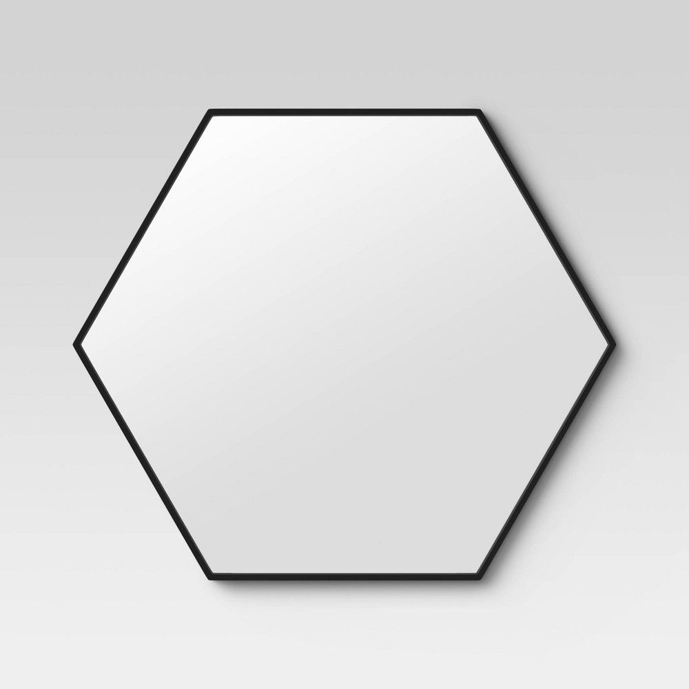 30"" x 26"" Metal Hexagon Mirror Natural MDF Black - Project 62 | Target