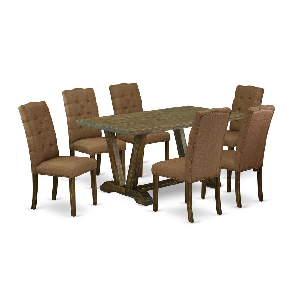 7-Piece Small Dining Table Set - 6 Dining Chairs and a Rectangular Dinner Table Hardwood Structure | Shop Simon