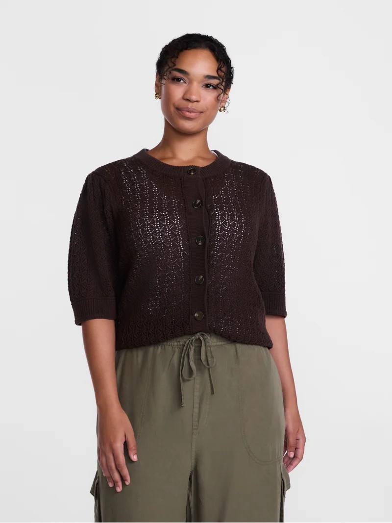 Scenario Women's and Women's Plus Crewneck Cardigan with Short Sleeves, Lightweight, Sizes XS-4X | Walmart (US)