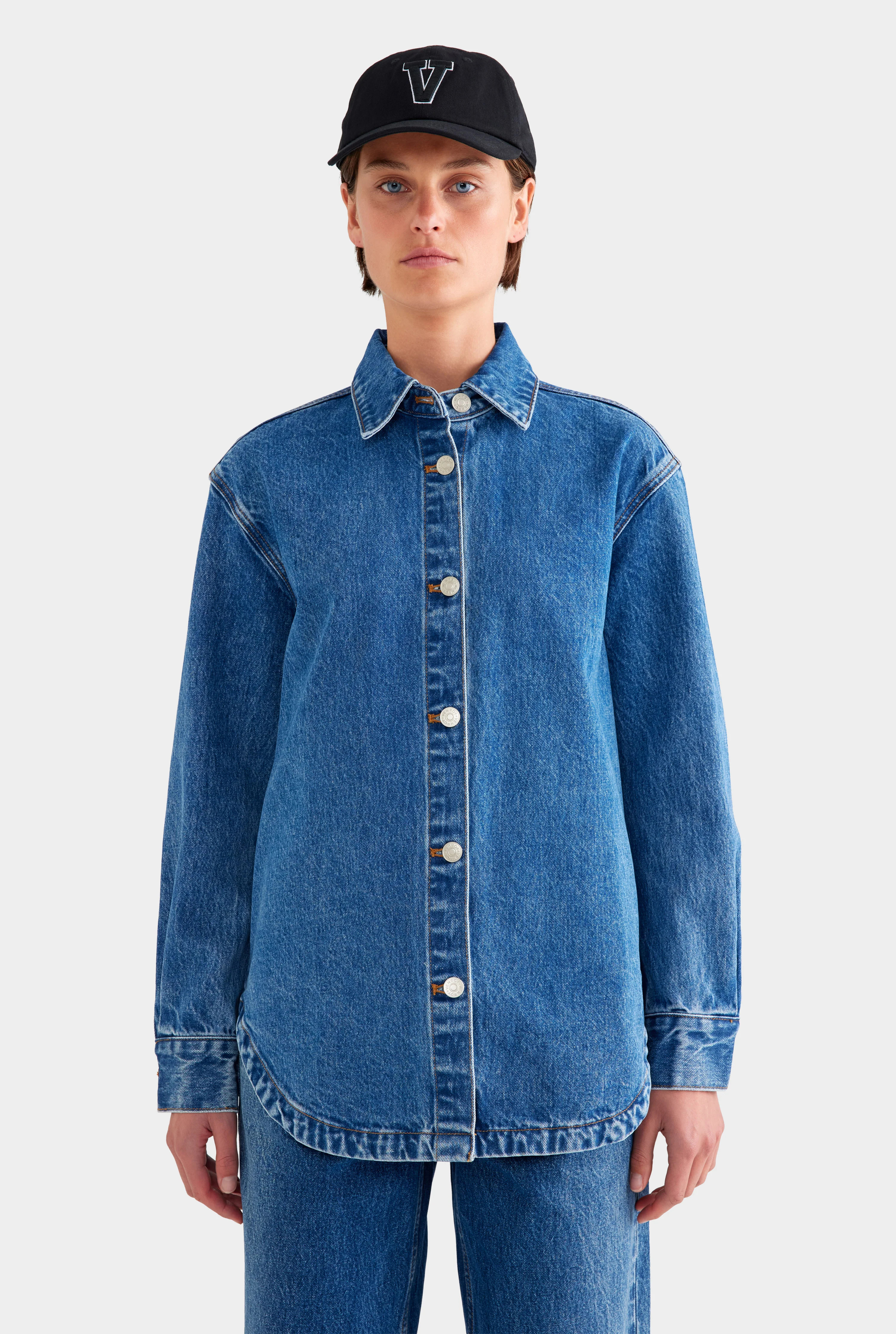 Womens Relaxed Denim Shirt Mid Indigo | Venroy | Venroy AU