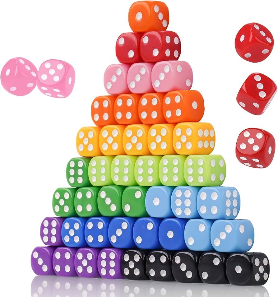 NiToy Game Dice Set 16MM 50PCS 6-Sided Solid Vintage Colors Standard Round Corner Dices for Board... | Amazon (US)