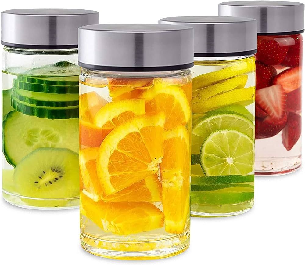 Juice Bottles - 4 Pack Wide Mouth Glass Bottles with Lids - for Juicing, Smoothies, Infused Water... | Amazon (US)
