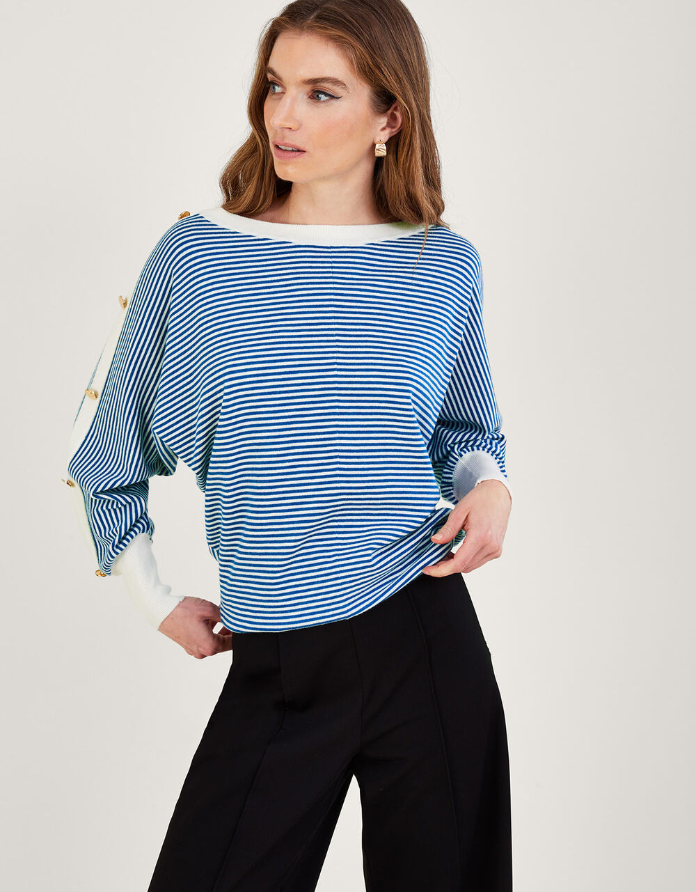 Nautical Button Detail Stripe Button Jumper Blue | Monsoon (UK)