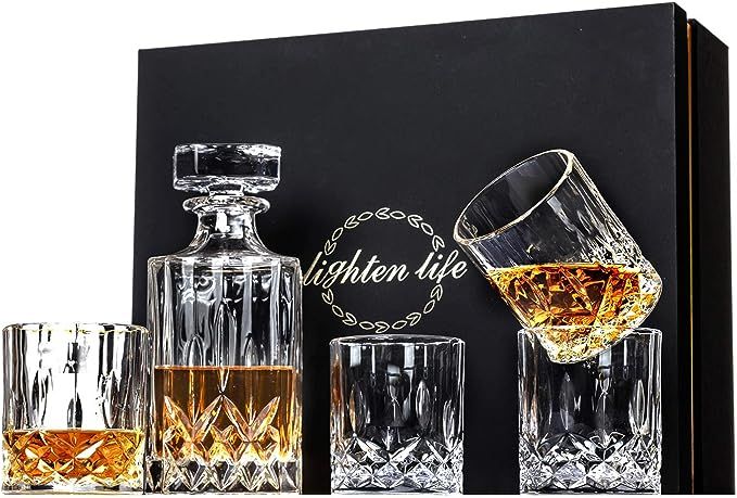 Lighten Life 5 Piece Whiskey Decanter Sets,Crystal Whiskey Decanter with 4 Glasses in Gift Box,Le... | Amazon (US)