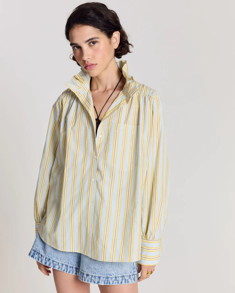 Leonor blue and yellow striped shirt | Balzac Paris UK
