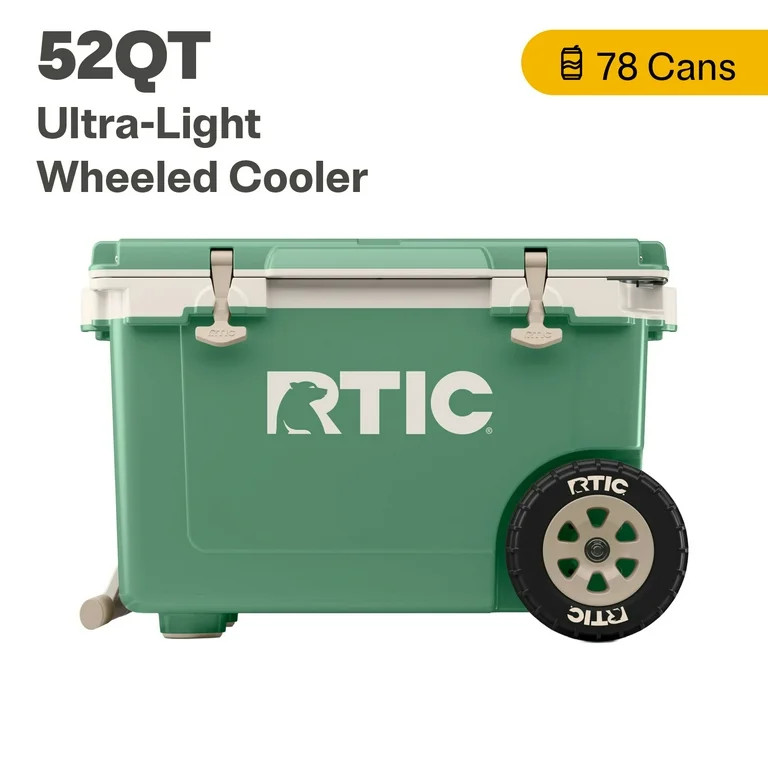 RTIC 52 QT Ultra-Light Wheeled Hard-Sided Ice Chest Cooler, Sage/Beach, Fits 78 Cans | Walmart (US)