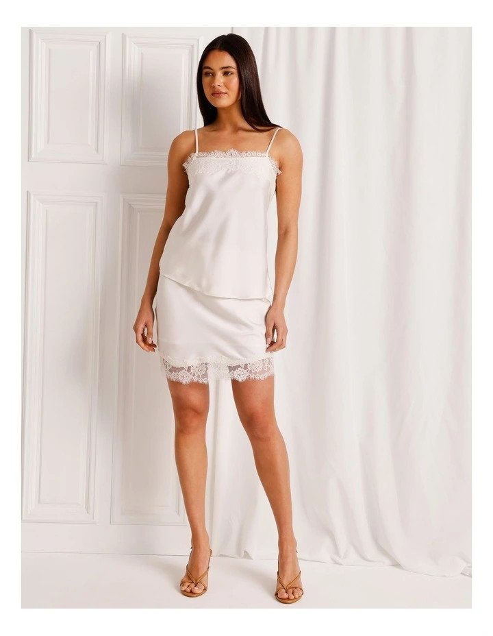 Satin Lace Trim Mini Skirt in Ivory | Myer