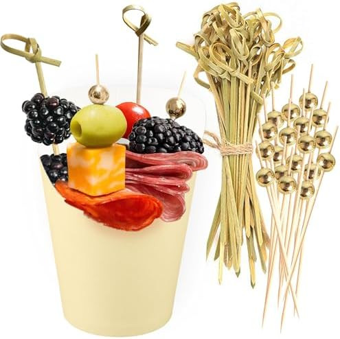 50pk 14oz Ivory Charcuterie Cups with 200 Sticks (2 Types) - Wide Enlarged Top Cutout for Better ... | Amazon (US)