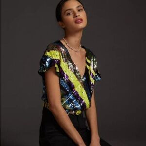 NWT Anthropologie x RDALAMAL Surplus Multi Color Sequin Crop Blouse Top Size XXL | Poshmark