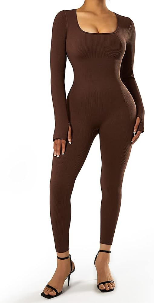 SUUKSESS Women Ribbed One Piece Jumpsuits Yoga Short Sleeve Workout Jumpsuits | Amazon (US)