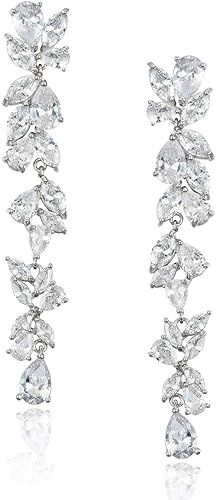 SWEETV Cubic Zirconia Bridal Earrings for Women Brides, Crystal Chandelier Wedding Drop Earrings ... | Amazon (US)