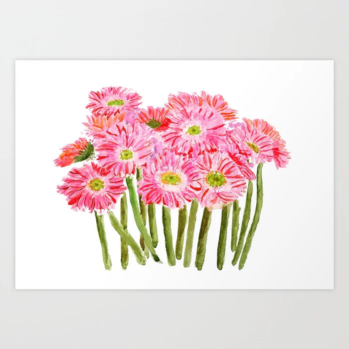 Pink Gerbera Daisy watercolor Art Print by Color and Color | Society6