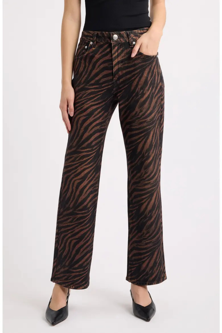 rag & bone Miramar Zebra Print High Waist Wide Leg Ankle Jeans in Brbl Zebra at Nordstrom, Size 23 | Nordstrom
