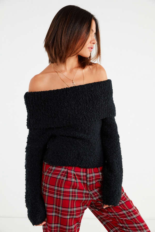 UO Isadora Off-The-Shoulder Boucle Sweater | Urban Outfitters US
