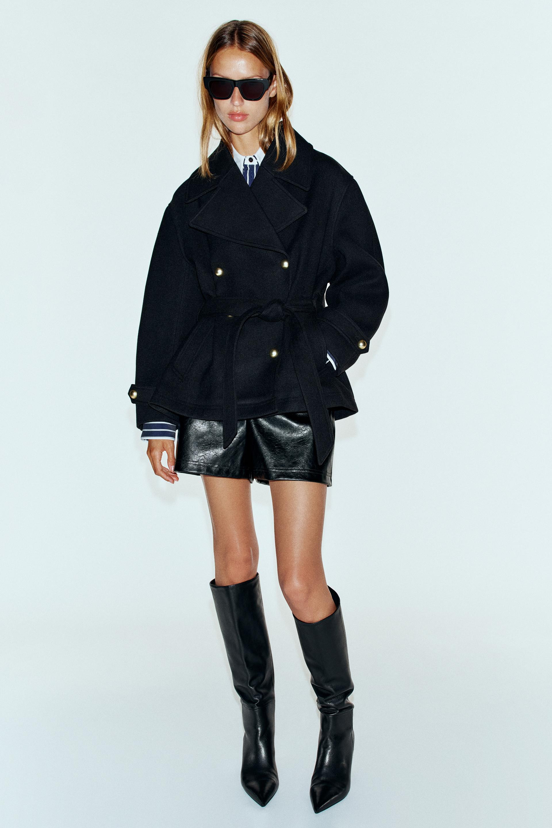Zara - Double-Breasted Coat With Belt - Black - Xl - Woman | Zara US