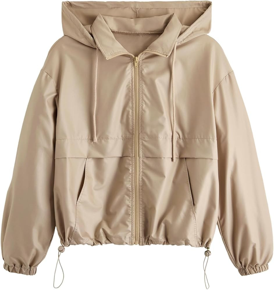 Verdusa Women's Zip Up Lightweight Windbreaker Jacket Sport Casual Workout Hoodie Outerwear with ... | Amazon (US)