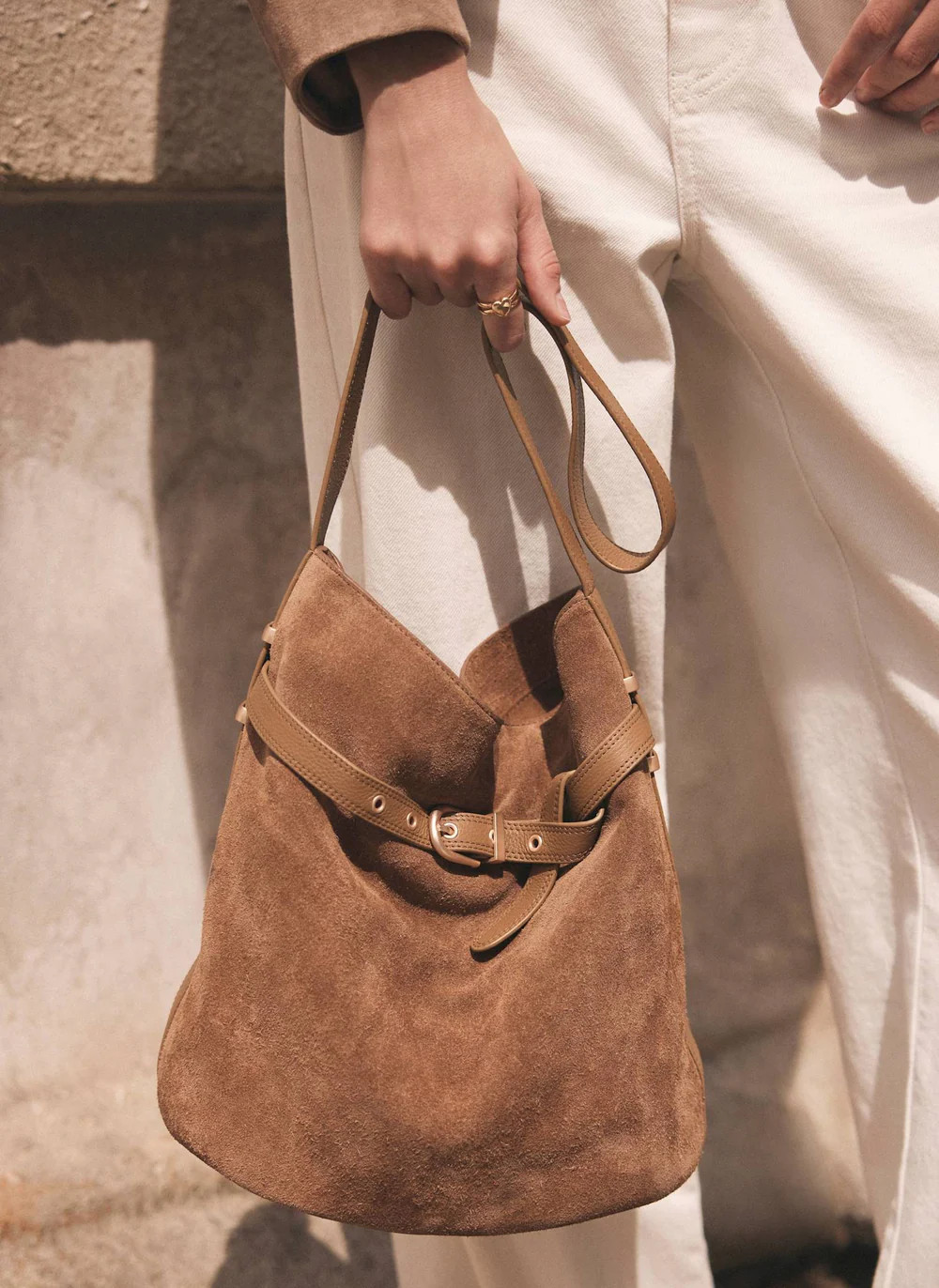 Maci Brown Suede Bucket Bag | Mint Velvet - US