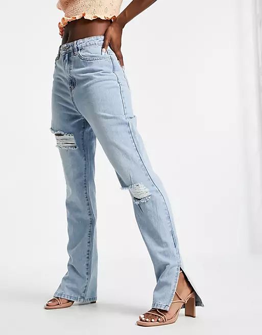 Missguided high waisted straight jean with split in blue | ASOS (Global)