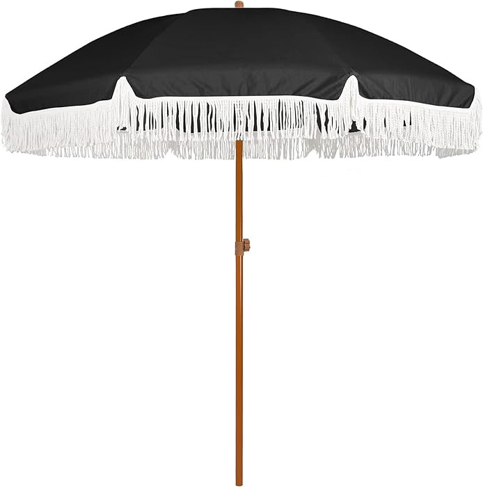 AMMSUN 7ft Patio Umbrella with Fringe Outdoor Tassel Umbrella UPF50+ Premium Steel Pole and Steel... | Amazon (US)
