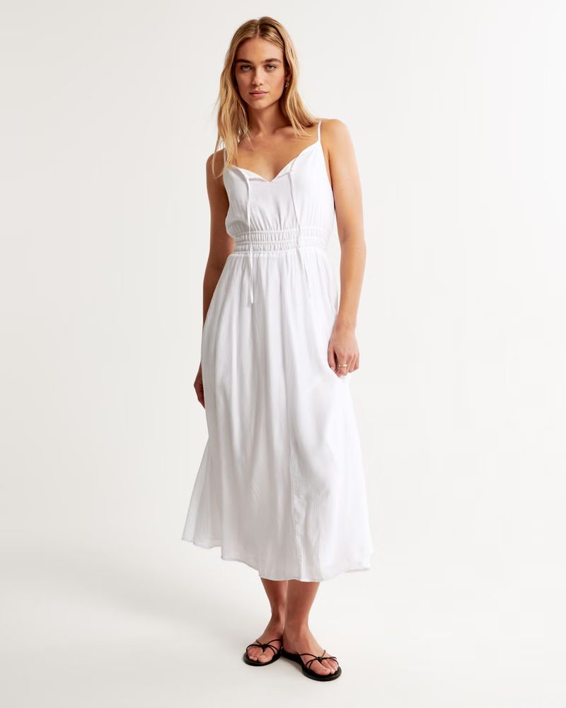 Women's Crinkle Textured Smocked Waist Midi Dress | Women's Dresses & Jumpsuits | Abercrombie.com | Abercrombie & Fitch (US)