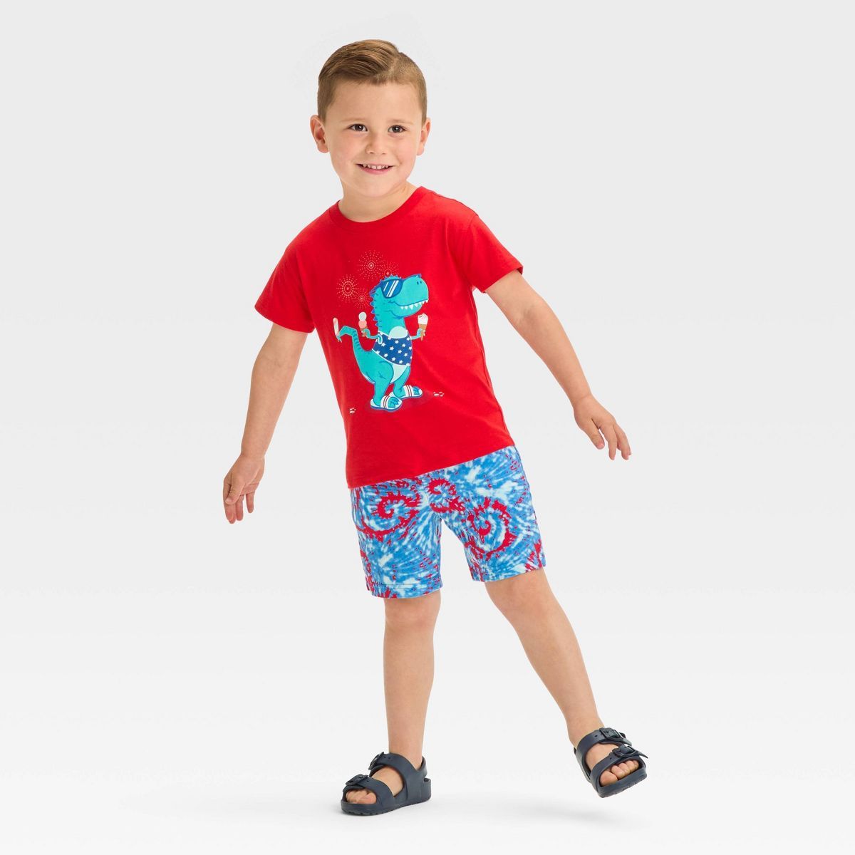 Toddler Boys' Short Sleeve Dino Jersey and French Terry Set - Cat & Jack™ Red | Target