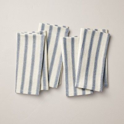 4pk Engineered Stripe Cloth Napkins Blue/Natural - Hearth & Hand™ with Magnolia | Target