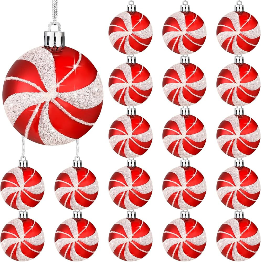 Liliful Red and White Christmas Ornaments for Tree Candy Canes Design Ball Ornaments 2.4 Inches C... | Amazon (US)