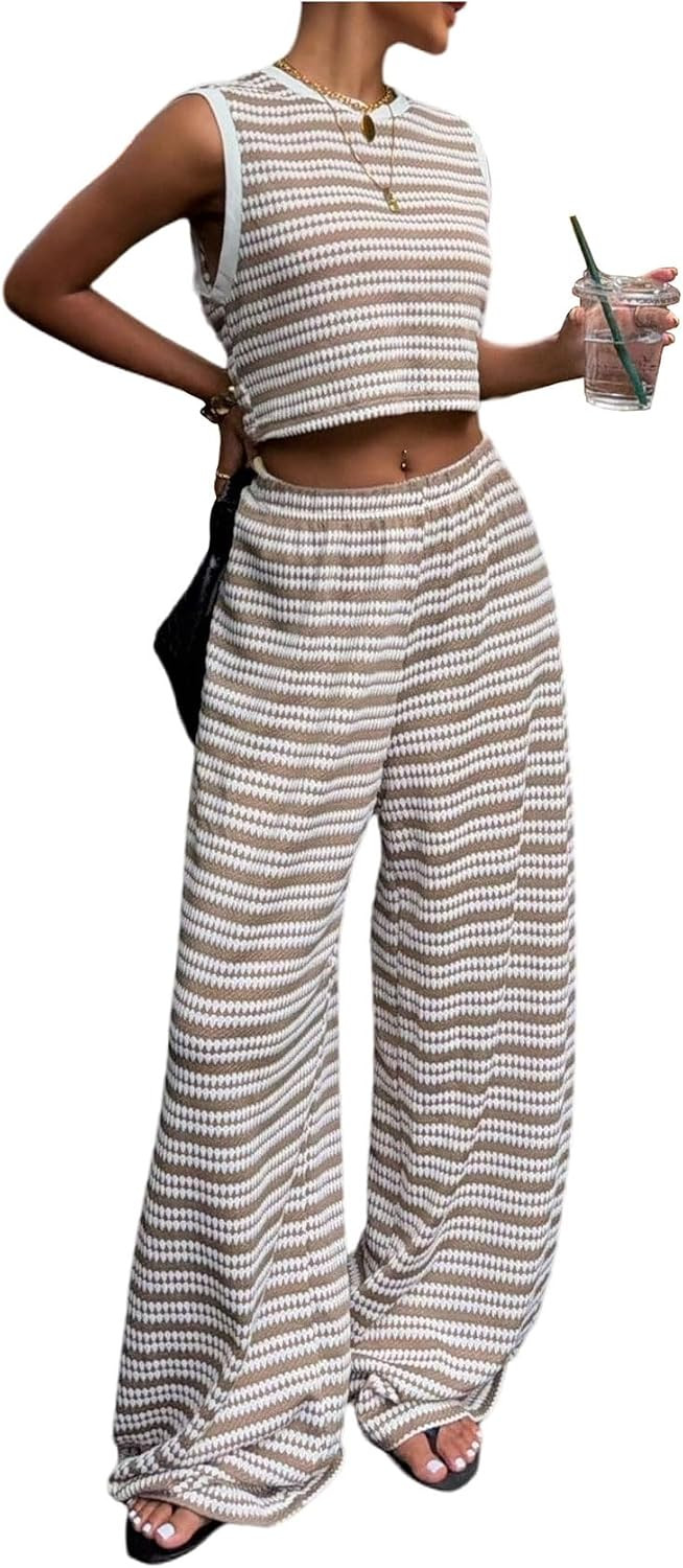 SOLY HUX Women's 2 Piece Outfits Striped Pants Set Matching Sets | Amazon (US)