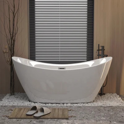 59 "Acrylic Freestanding Tub, Gloss White, With Chrome Overflow And Pop-Up Drain, Cupc Certified | Wayfair North America