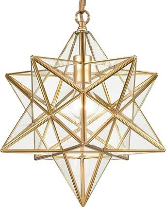 DANSEER Moravian Star Light Modern Brass Pendant Light 15 Inches with Clear Glass Shade | Amazon (US)