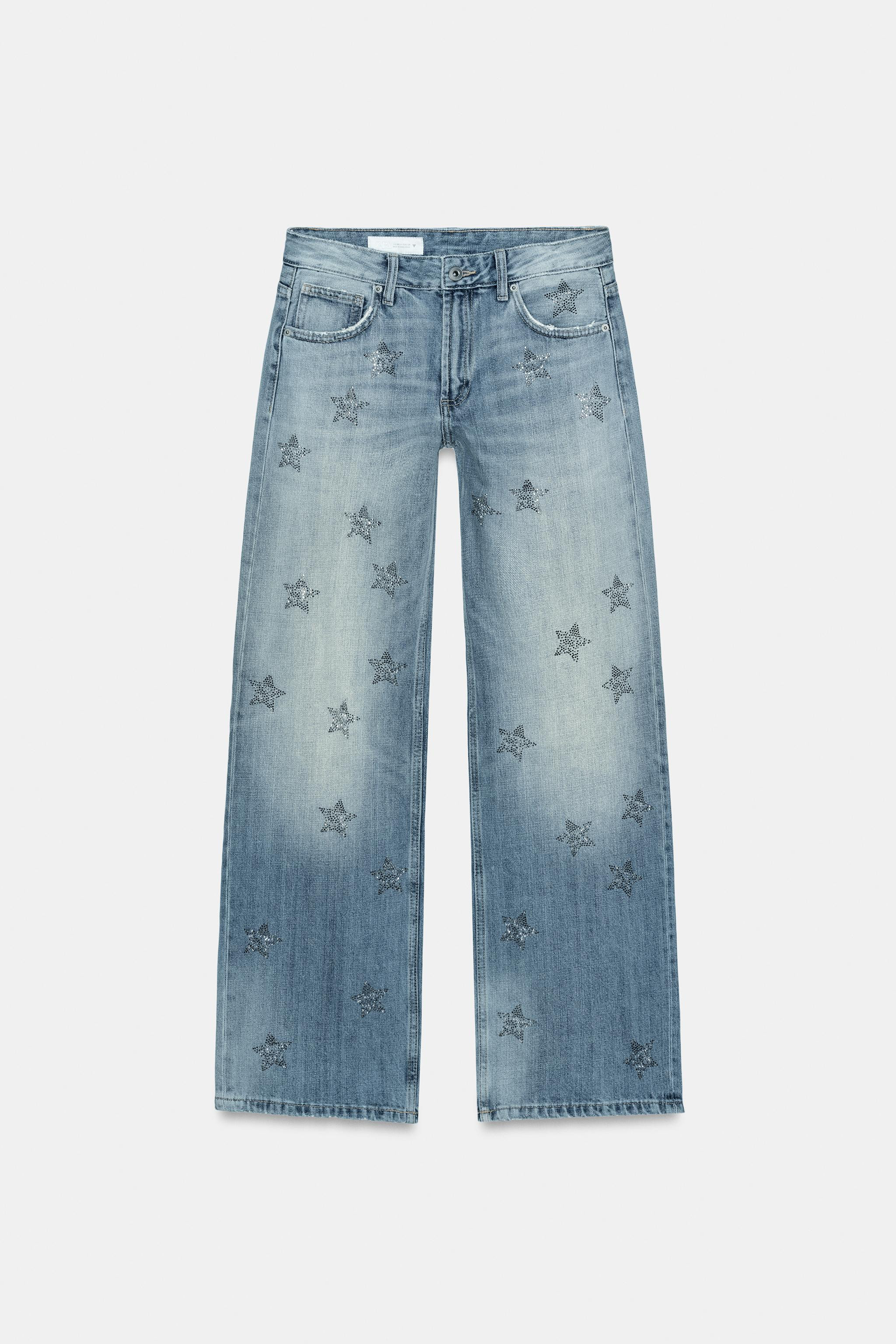 TRF WIDE-LEG RHINESTONE LOW-RISE JEANS | Zara UK