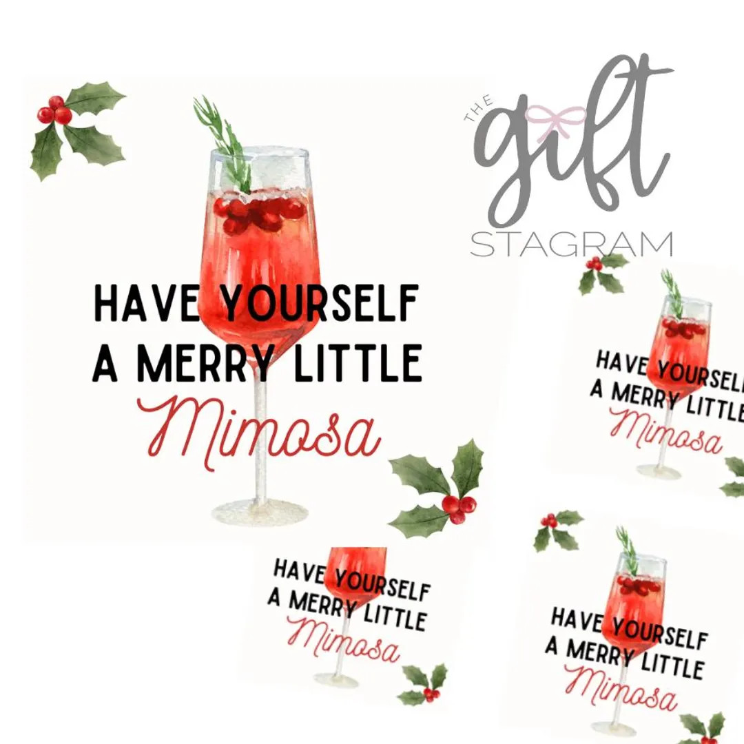 Merry Little Mimosa Gift Tag DIGITAL DOWNLOAD Merry Christmas Gift Tag Christmas Gift Tag 3x3 Tag... | Etsy (US)