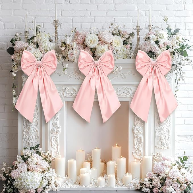 3 Pcs 2 FT Large Pink Valentine's Day Bow Decorations Big Satin Bows Hanging Wall Decors for Wedd... | Amazon (US)