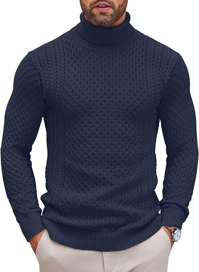 COOFANDY Men's Slim Fit Turtleneck Sweater Casual Knitted Twisted Pullover Solid Sweaters | Amazon (US)