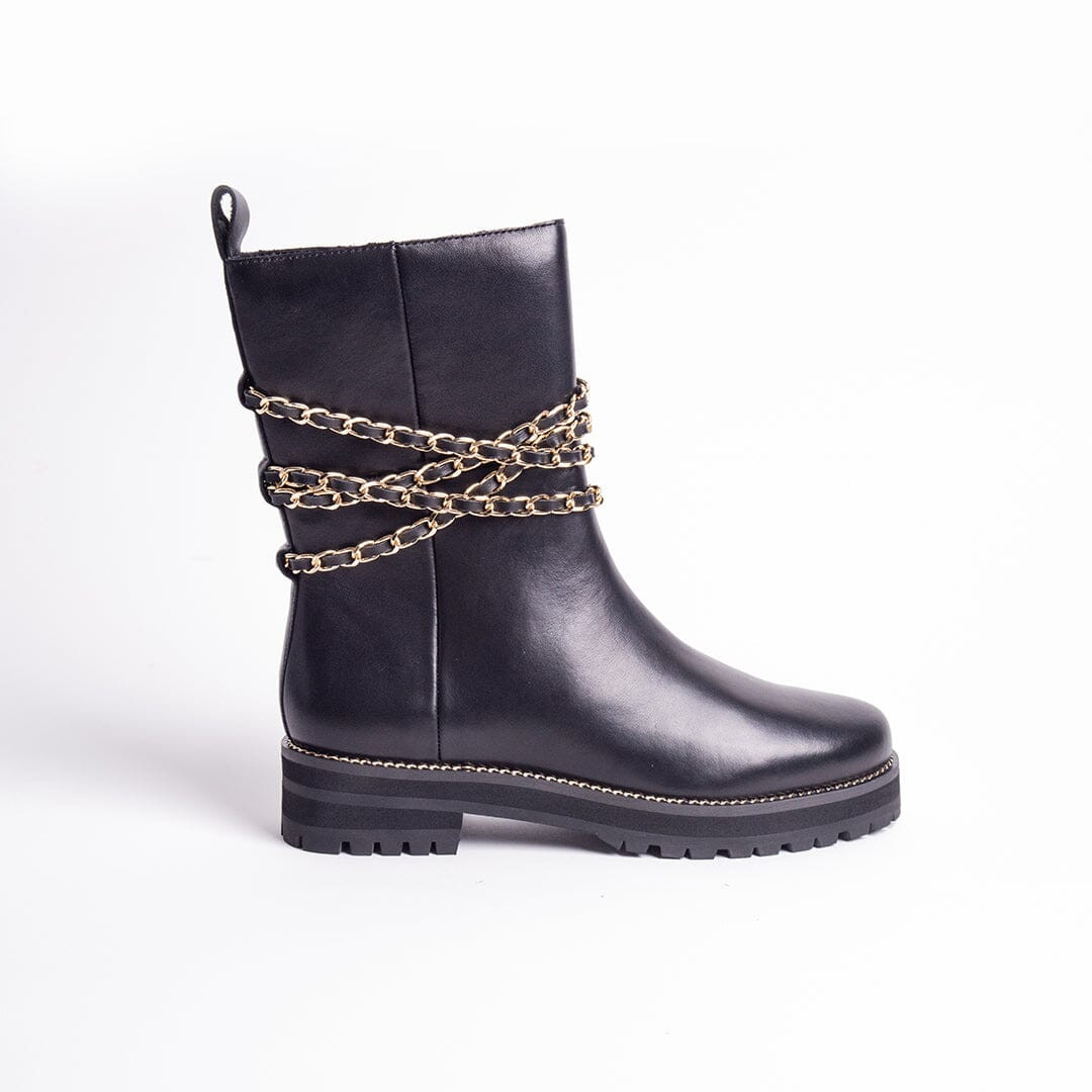 CECELIA NEW YORK-MISUNDERSTOOD MID CHAIN BOOT BLACK LEATHER | Cecelia New York