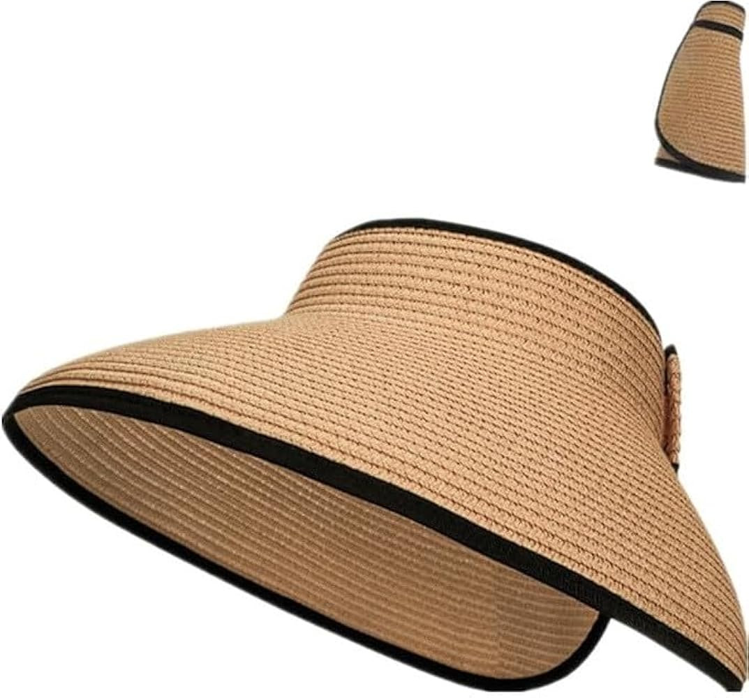 Sun Visors for Women Wide Brim Beach Hat Foldable Straw Visor Hat Ponytail Summer Packable | Amazon (US)