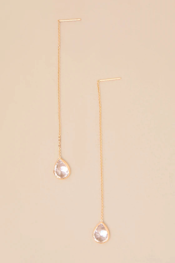 Barely There 14KT Gold Chain Rhinestone Drop Earrings | Lulus