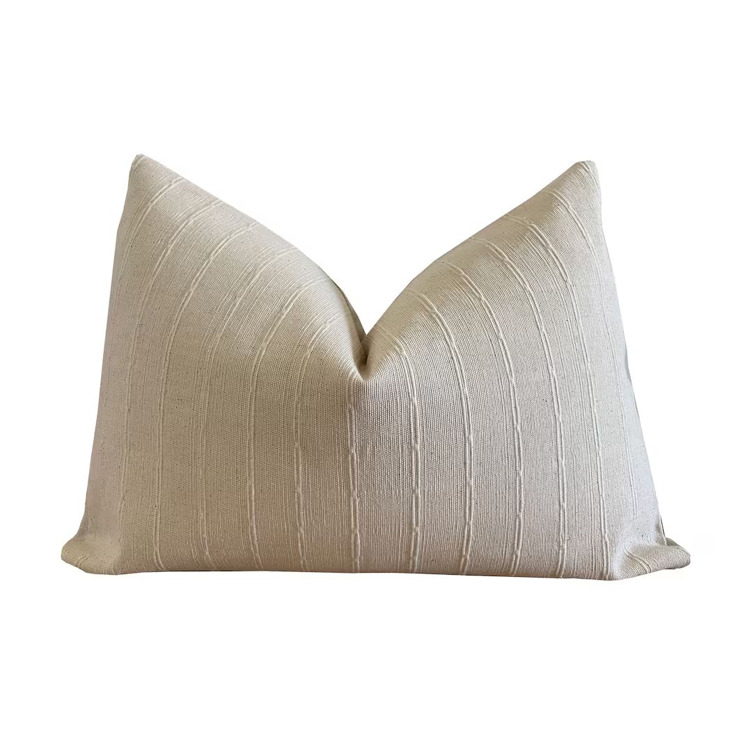 Cream Woven Lumbar Pillow Cover - Etsy | Etsy (US)