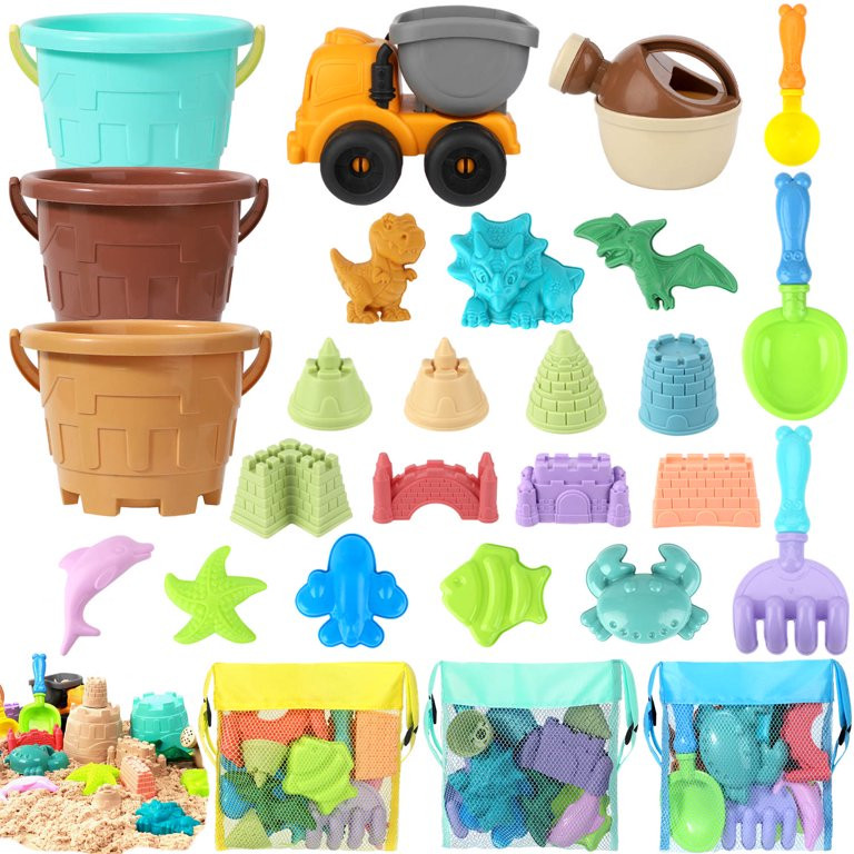 Hatisan Beach Toys, 27Pcs Sand Toys, Sandbox Toys, Sand Castle Kit, Beach Travel Toys for Kids To... | Walmart (US)